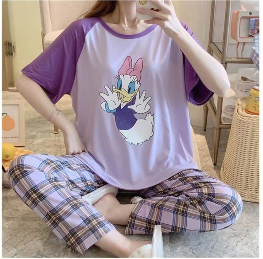 女性のためのパジャマ夏半袖韓国スタイル春と秋のかわいいズボン薄い 2025 ルーズホーム服セット大きいサイズ漫画