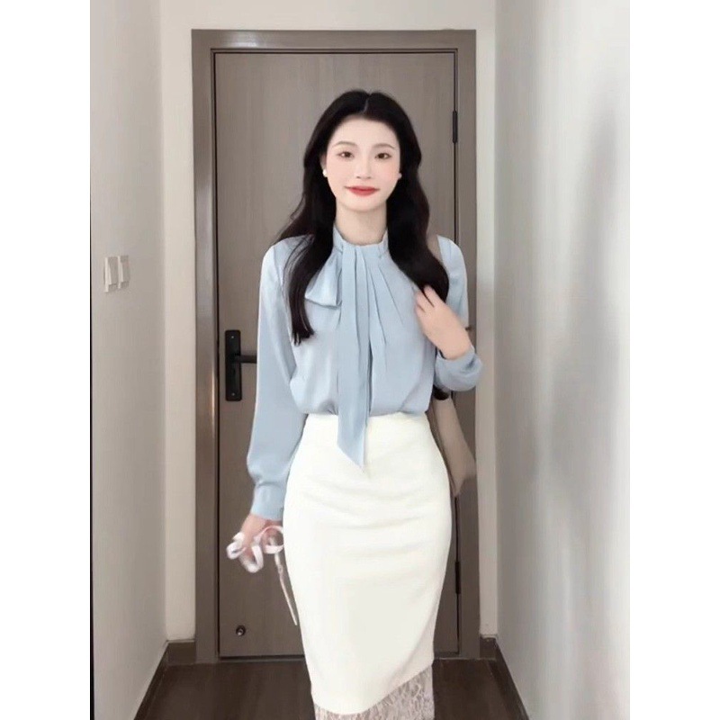 法式别致立领衬衫女春秋新款高级感缎面通勤职业叠穿百搭长袖上衣