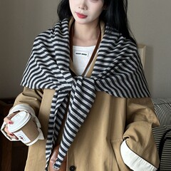 洋气高级新款围脖女三角披肩女条纹外搭针织百搭休闲保暖搭肩秋冬