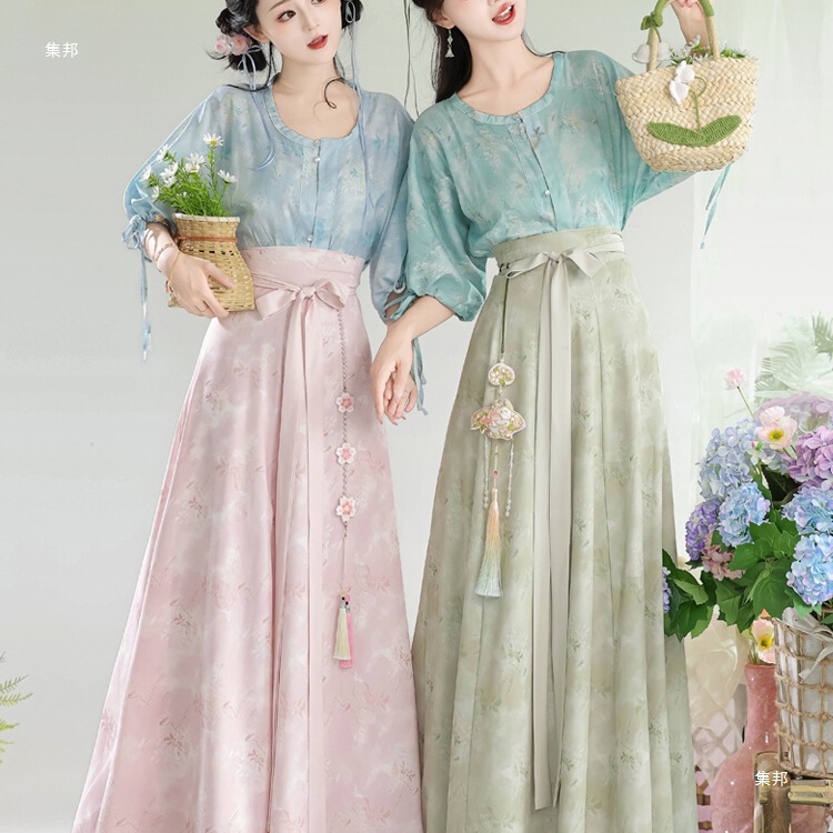 [Flower Appointment] Original Tang Dynasty Han Dynasty Tencel Printed Tang Waist-Length Eight-Piece Skirt Improved for Daily Summer