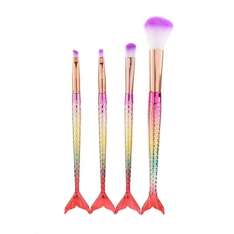 Set de brochas de maquillaje de sirena transfronterizo con color degradado para ojos, incluye brocha para polvos, brocha para sombras de ojos, brocha para cejas, brocha de maquillaje en forma de cola de pez.