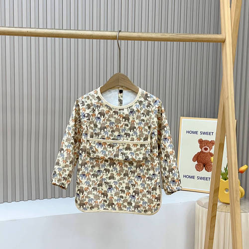 Baby back-dressing long-sleeved waterproof children's coveralls new baby eating clothes anti-dirty and stowable large pocket apron