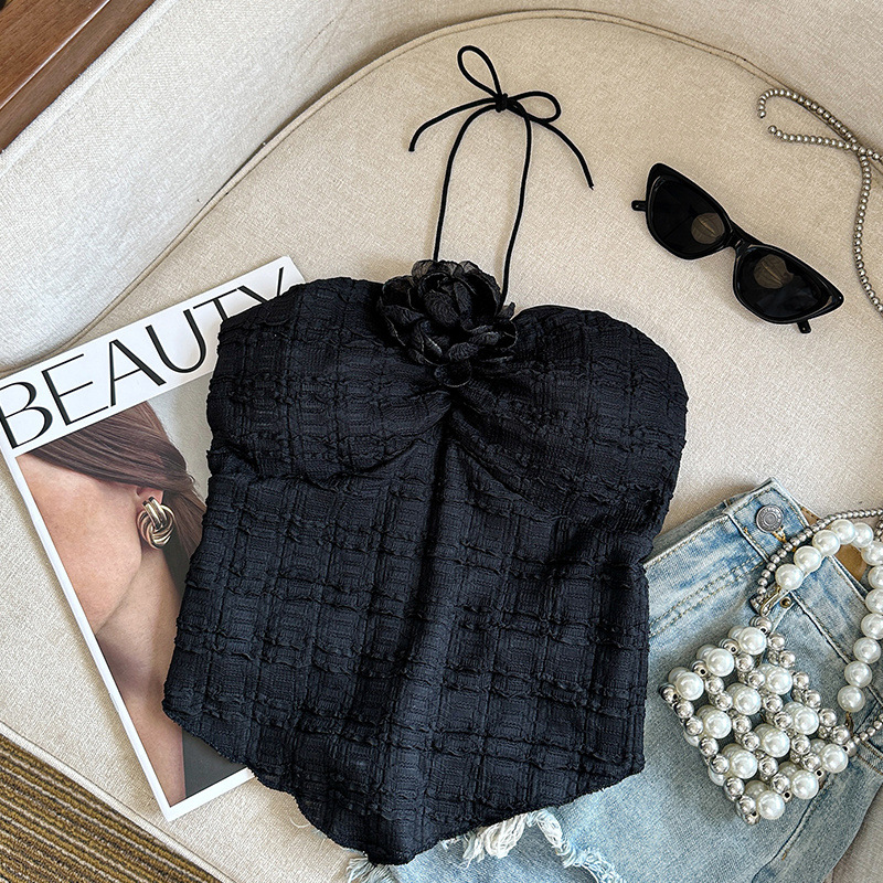 Chaleco de eslinga irregular de cuello colgante hueco de dopamina flor blusa de tubo dulce y picante contacto con ropa interior con almohadilla para el pecho