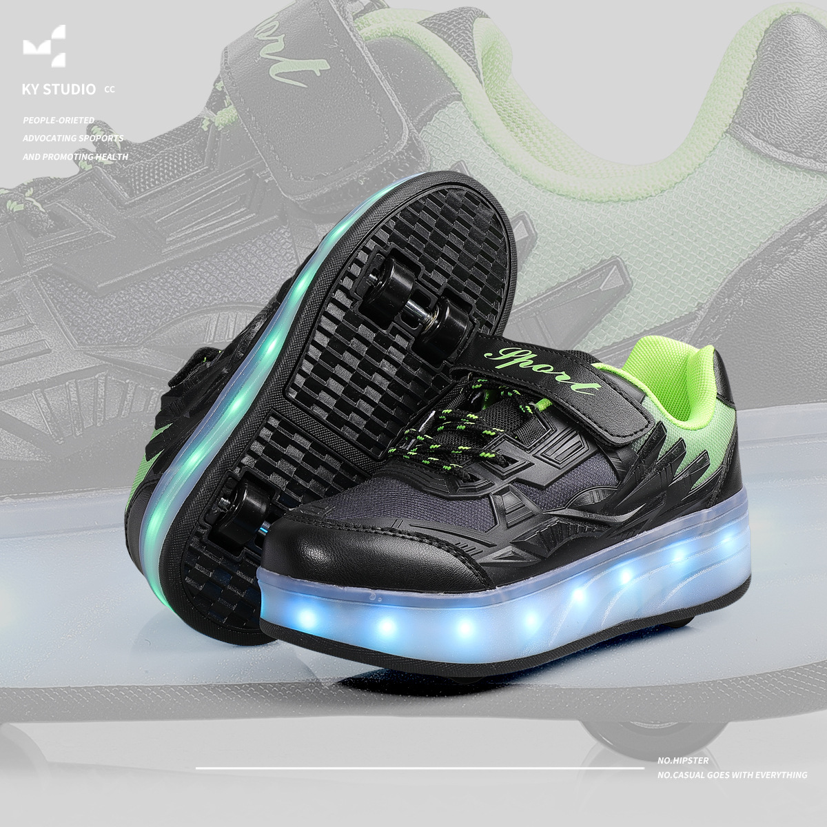 L7 검정색과 녹색 4륜(조명 포함)