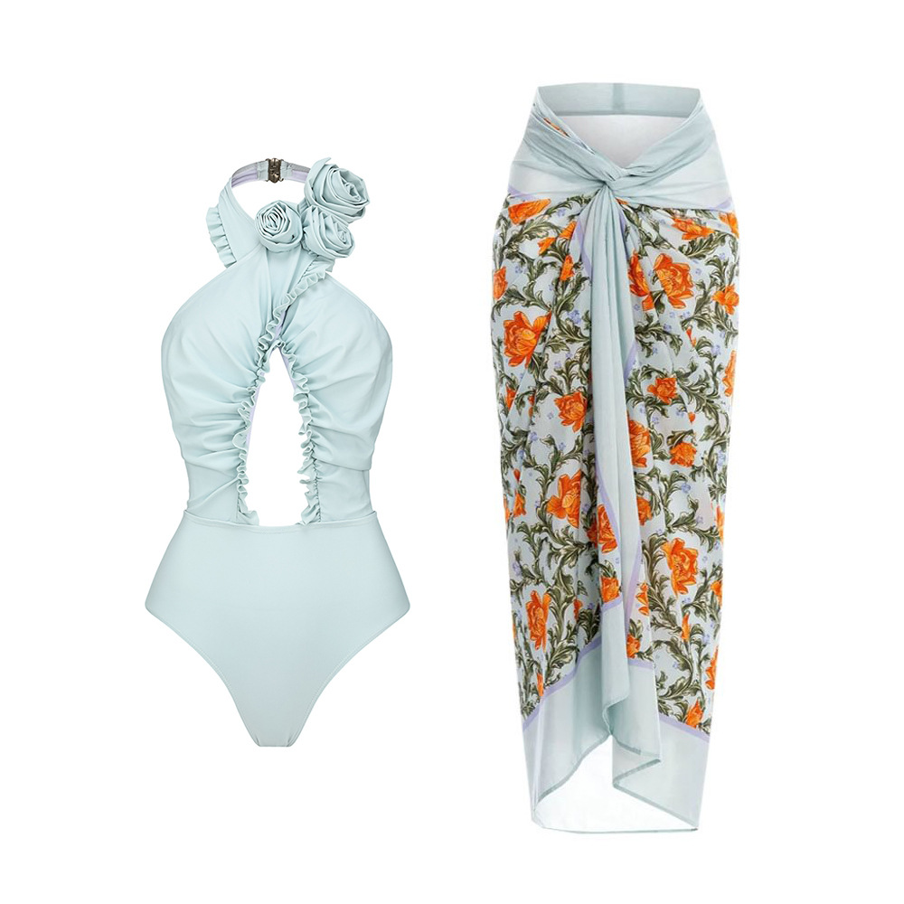 193g Weight Women's Sexy Solid Color Flower Printing One Piece