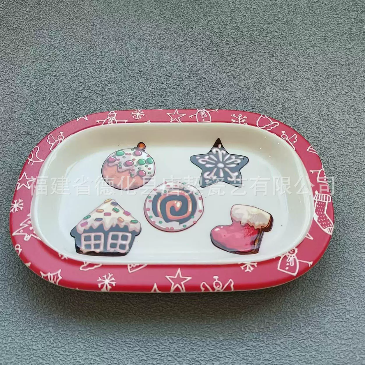 圣诞果盘 长方款陶瓷盘外贸陶瓷戒指项链首饰盘 圣诞果盘托盘