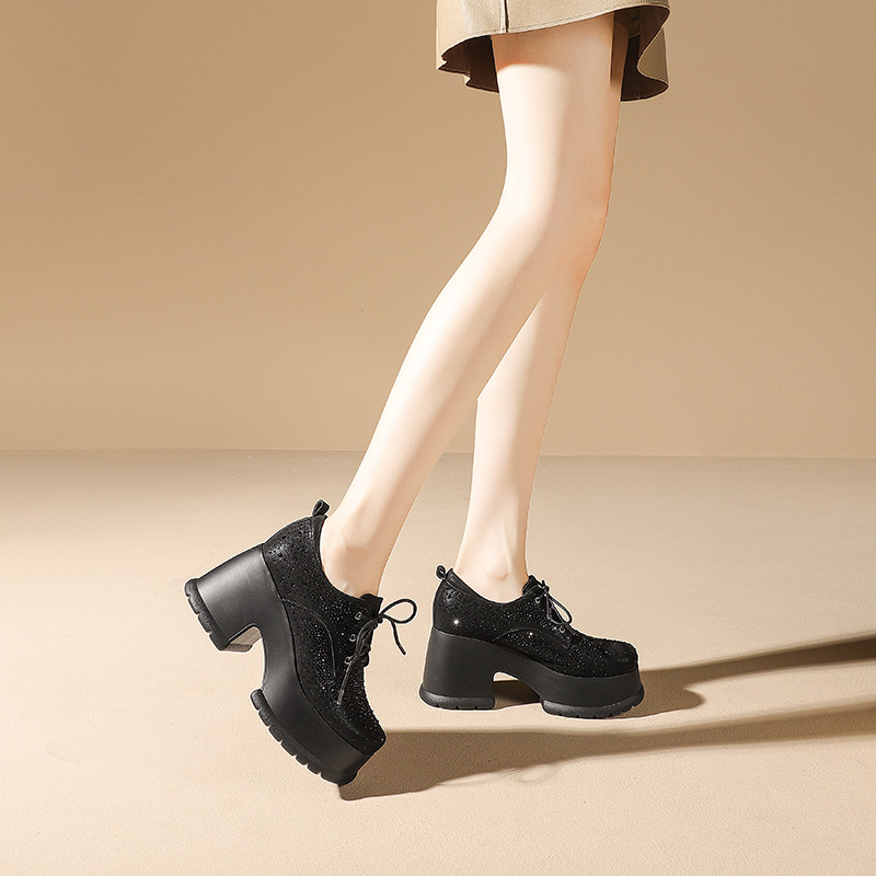 Giày cao gót nữ đế xuồng platform gót thô 10 cm — Màu đen chi tiết 9