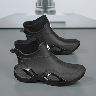 Rain Boots Men's Spring Kitchen Work Wear-Resistant Water Shoes Takeaway Rider Black Labor Protection Rain Boots
