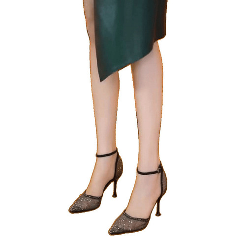 New Arrival: Breathable Mesh Pointed-Toe Stiletto Heel Pumps—Elegant Strap-Style High-Heeled Closed-Toe Sandals