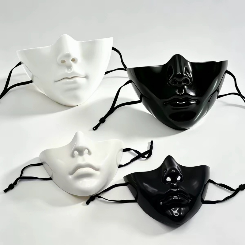 网红时尚半脸面具仿生cosplay万圣节赛博朋克机械科技感 fakeface