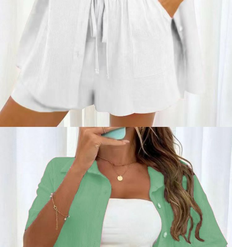 Casual Women's Shorts Set Two Piece Solid Colour Summer Outfit_voghion.com