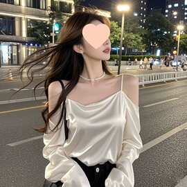 春季白色吊带套头露肩短款上衣气质千金性感纯欲内搭外穿