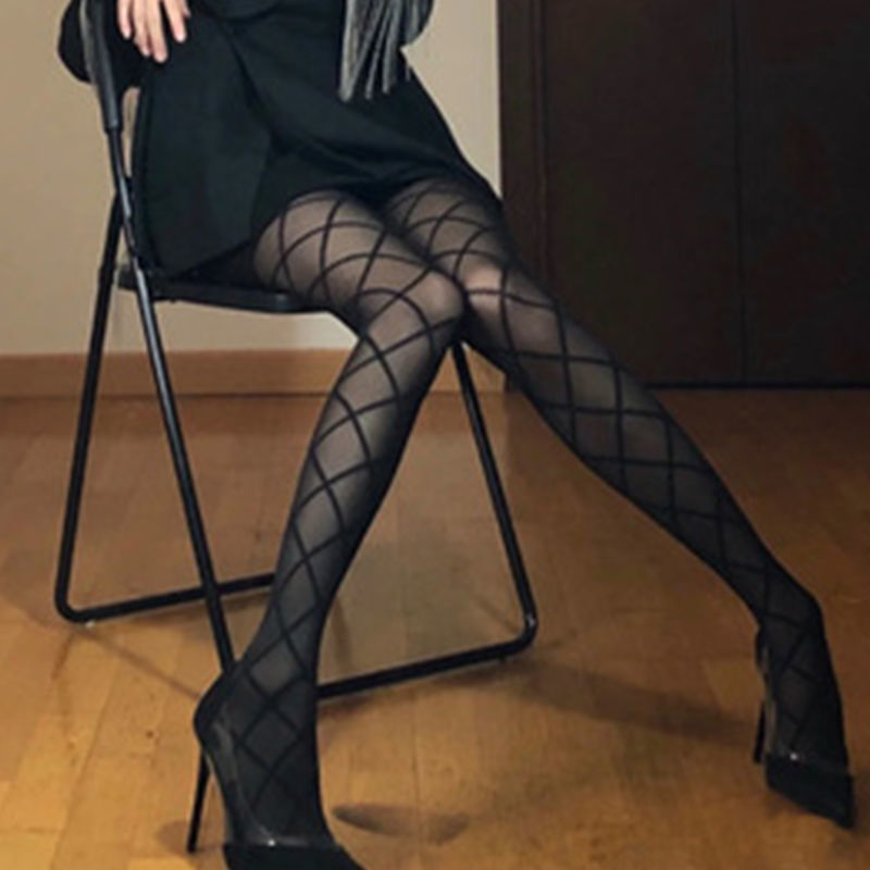 Black silk Fishnet stockings Silk stockings ins Thin section sexy Net socks black jk Lace grid summer Spice Girls Fishnet