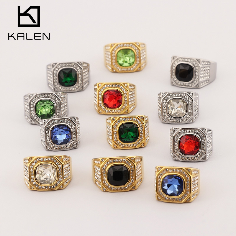 Three dimensional ring hip-hop style stainless steel with zircon