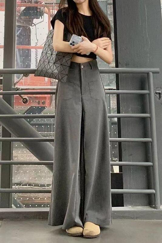 韩版高腰垂坠感大摆裤裙女秋冬新款休闲百搭阔腿裤宽松显瘦直筒裤|undefined