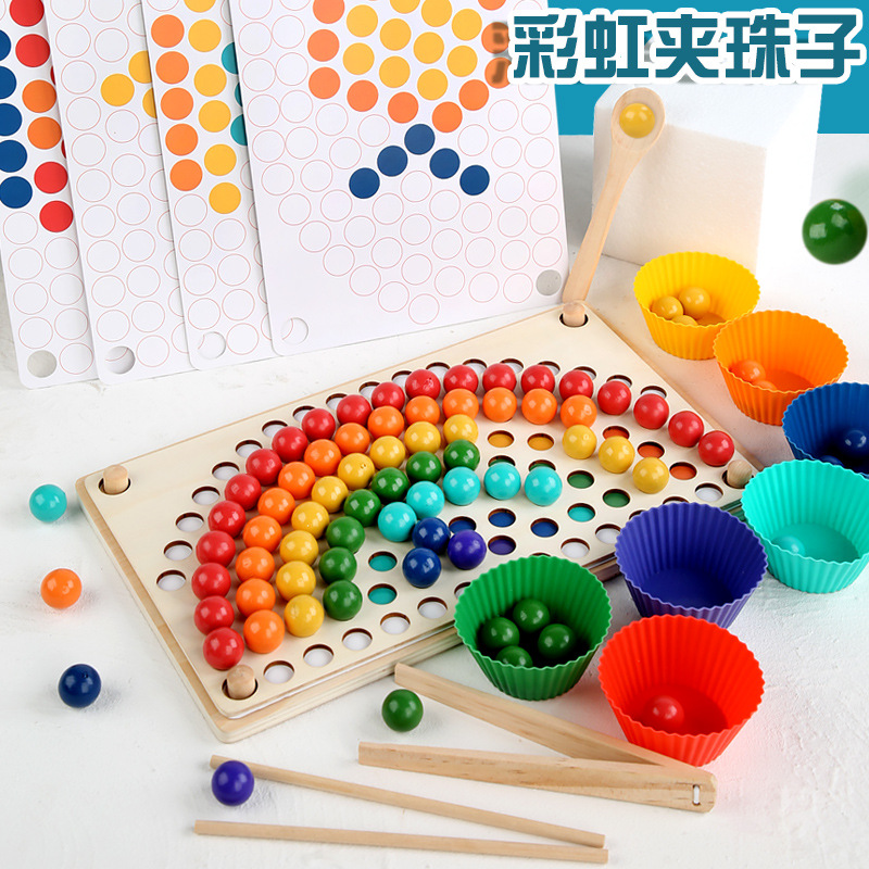 De los niños ins estilo divertido Arco Iris clip cuentas xiaoxiaole juguetes de madera educativos educación temprana palillos entrenamiento concentración