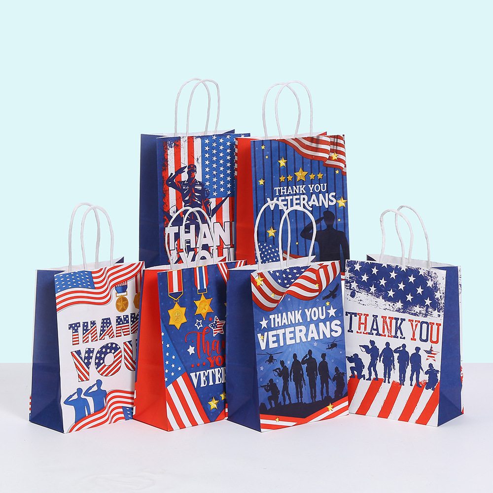 跨境美国退伍军人节老兵节牛皮纸袋礼品包装袋手提袋节日礼物袋
