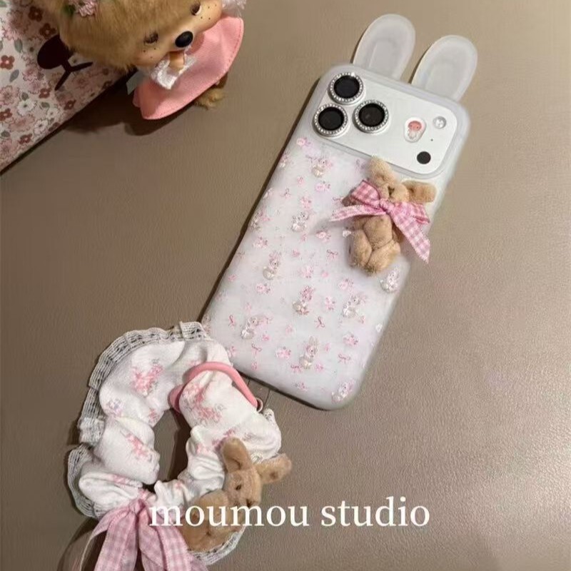 Ins Floral 3D Rabbit Phone Case Suitable for iPhone 17 Pro Max Rabbit Ears Phone Case Apple 16 Pro New Model 15 Ins Floral 3D Rabbit Phone Case Suitable for iPhone 17 Pro Max Rabbit Ears Phone Case Apple 16 Pro New Model 15