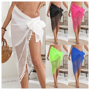 2025 cross-border lady beach wrap skirt chiffon tassel stitching one-piece skirt European and American sunscreen shawl