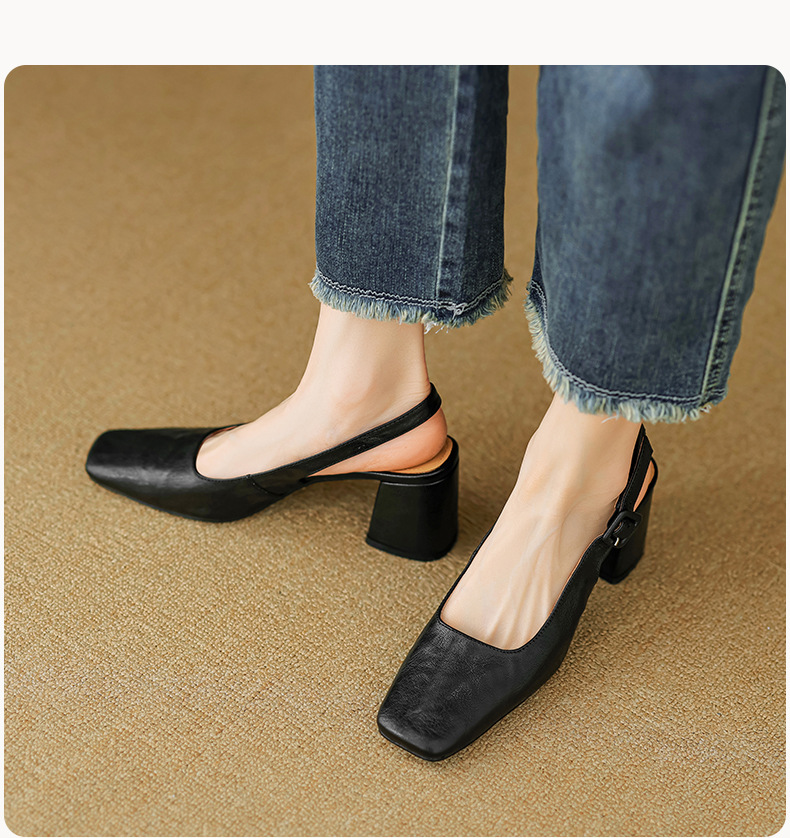 Sandal cao gót nữ mũi nhọn quai khóa, gót thô 9 cm phong cách Hàn Quốc — màu nâu chi tiết 15