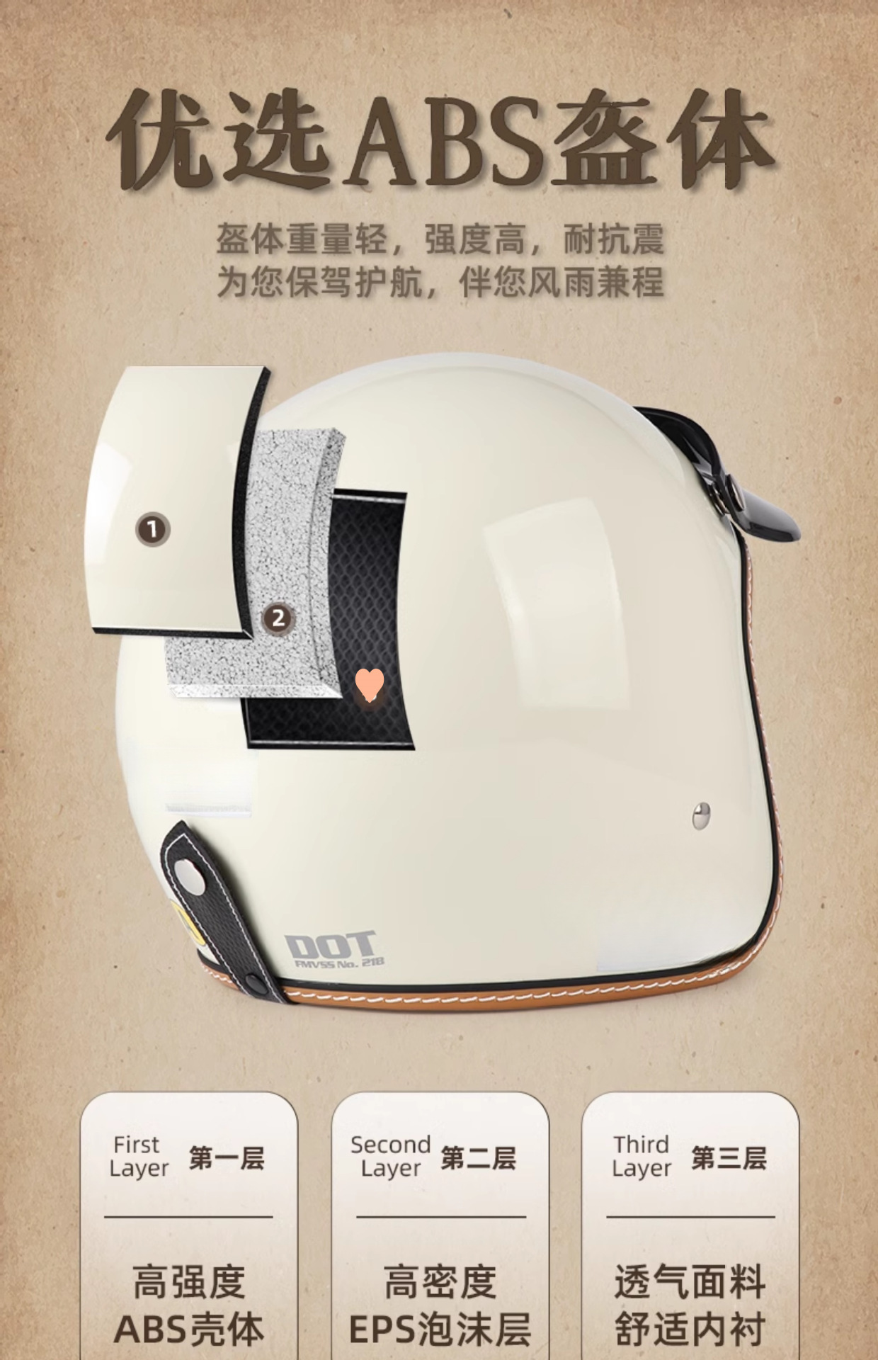 Retro Motorcycle Helmet Scooter Half Helmet Electric Vehicle 3/4 Helmet