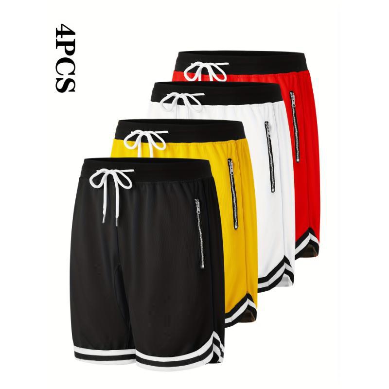 4 Pack Men's Casual Athletic Shorts Breathable Polyester|ms
