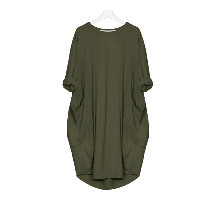 European and American Style Elegant New Women's Fashion 2023 Hot-Selling Casual Loose Pocket Long-Sleeve Dress