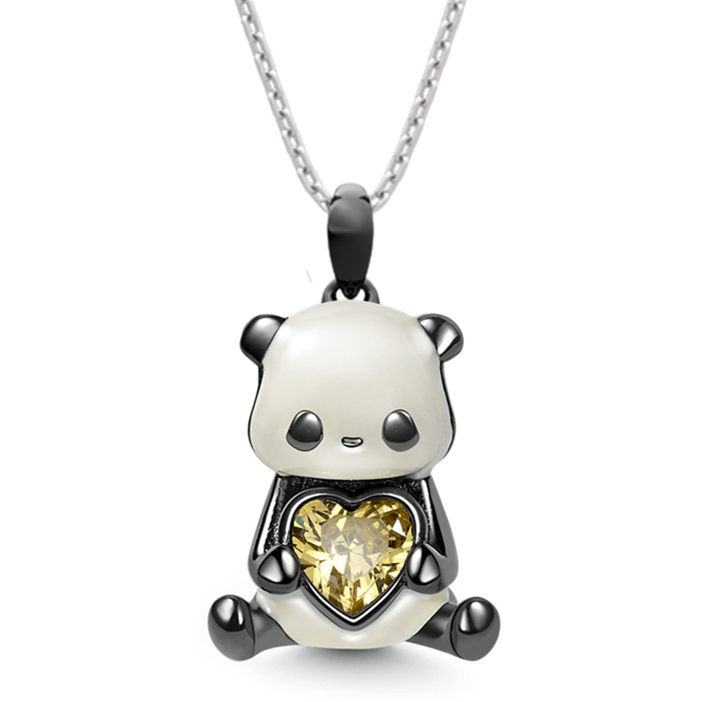 Collana con ciondolo a forma di cuore con panda gigante, catena alla moda per la clavicola, squisito regalo di gioielli in lega di olio gocciolante_voghion.com