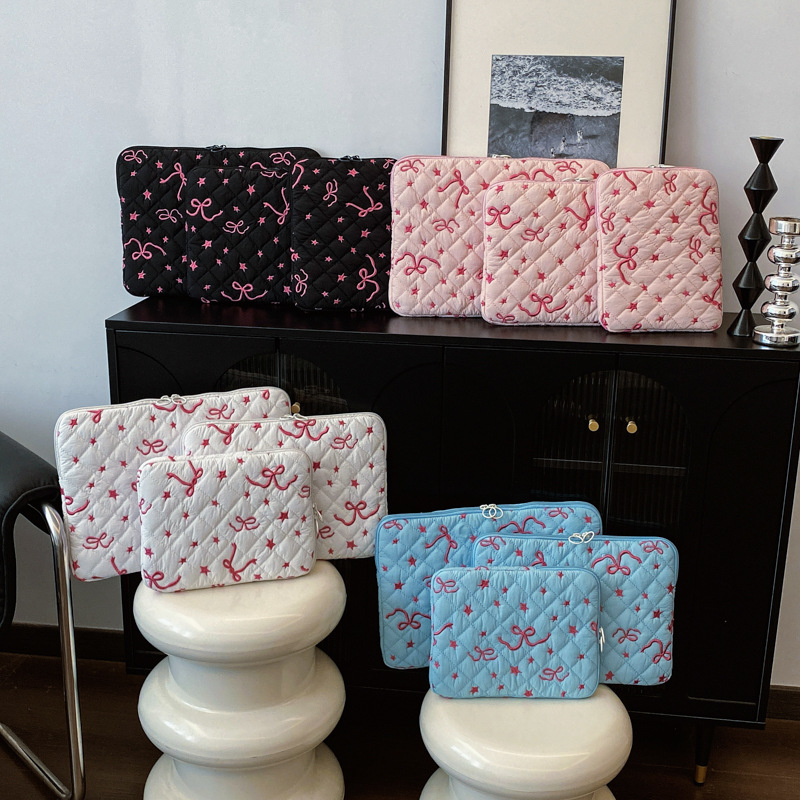Korean Ins Tablet Computer Storage Bag with Cute Diamond Embroidery Bow 11/13/ 15inch Notebook Storage Bag