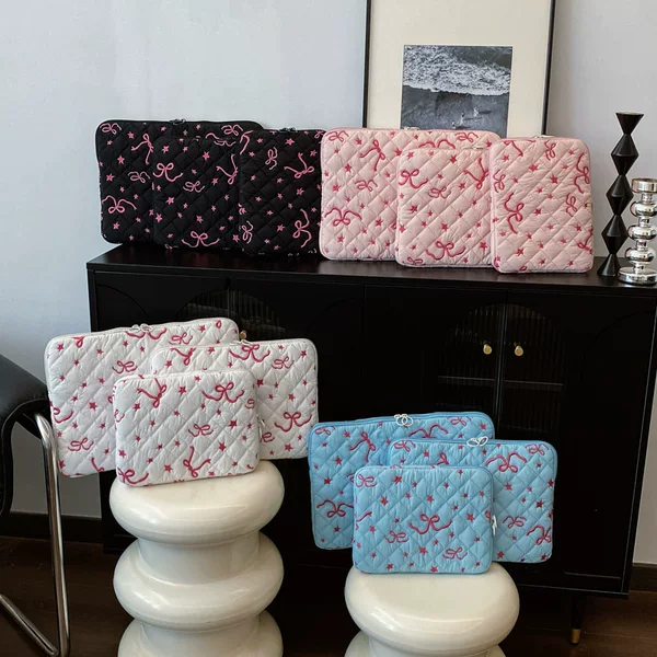 Korean Ins Tablet Computer Storage Bag with Cute Diamond Embroidery Bow 11/13/ 15inch Notebook Storage Bag