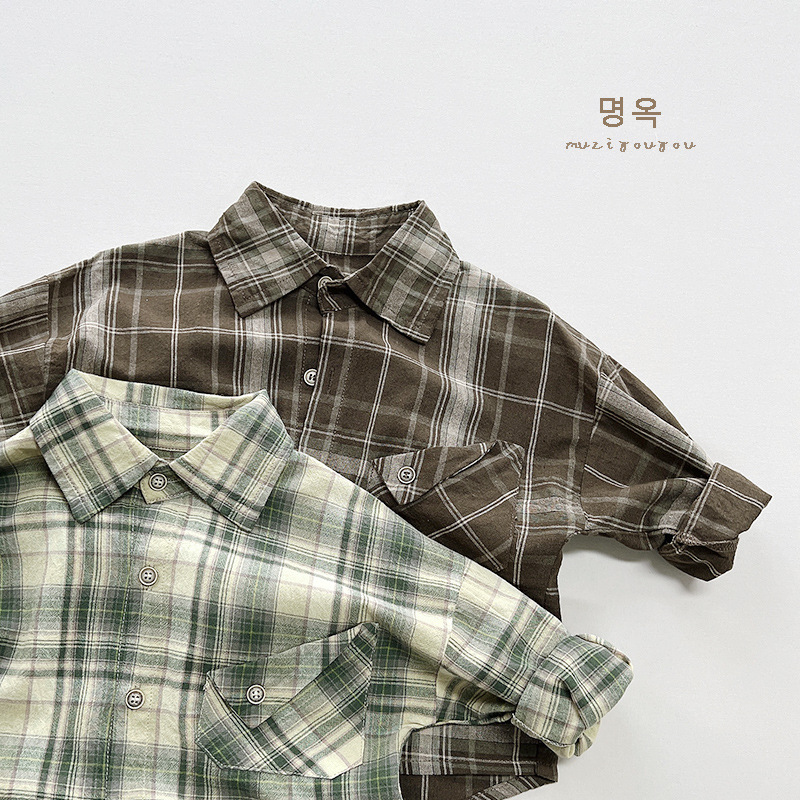 Niños primavera y otoño nuevo estilo coreano japonés retro camisa de los niños Plaid Mori chica algodón capa fina ropa