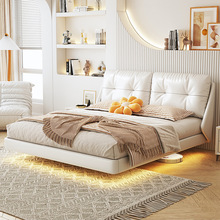 双人床意式极简真皮床奶油风悬浮床现代简约小户型主卧床软包婚床