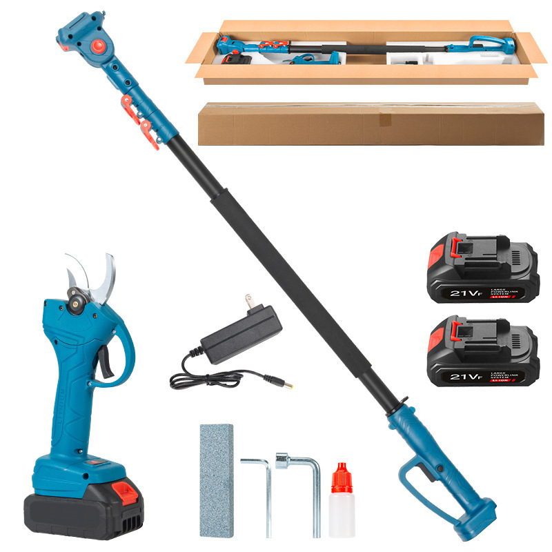 Varilla telescópica eléctrica de alta rama transfronteriza, motosierra de gran altitud, poda de ramas recargables, poda de postes de extensión de árboles frutales