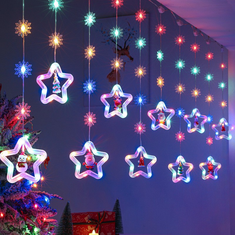 Decoración de ventanas de Navidad lámpara de colgante Santa Claus árbol de Navidad anillo de luz de modelado LED cadena de lámpara de cortina de dormitorio