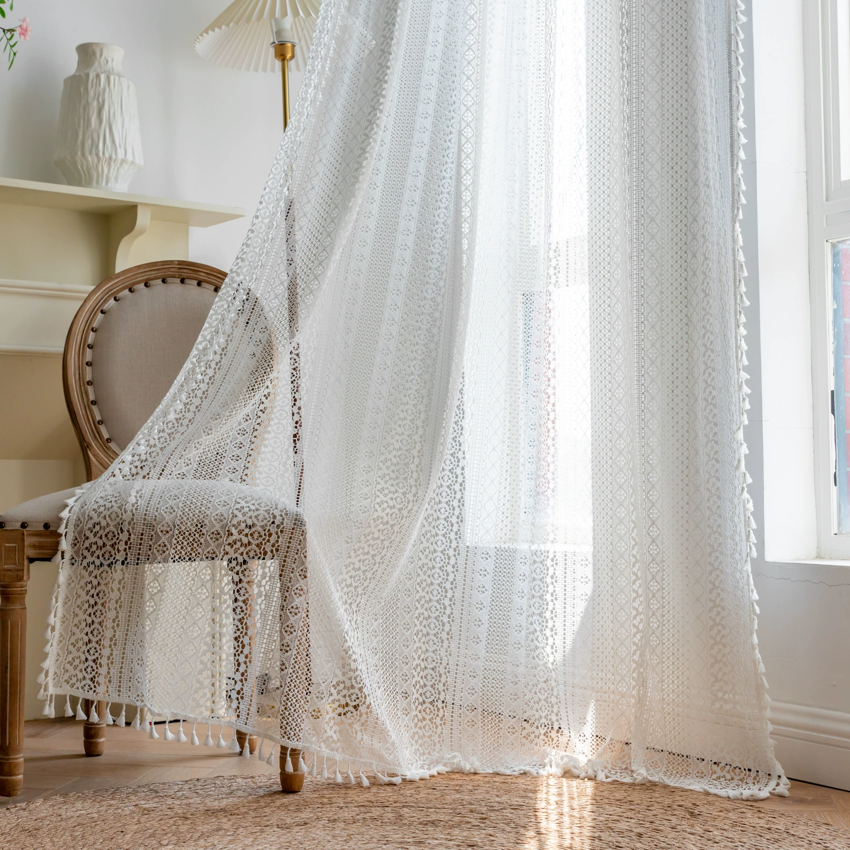 Трансграничная горячая распродажа, современная простая легкая роскошная белая кружевная медная монета, полупрозрачная витрина, декоративная марлевая занавеска для гостиной, прямые поставки с фабрики