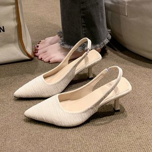 French High-Heeled Toe-Toe Sandals for Women 2025 Spring and Summer One-Line High-End Pointed Toe Stiletto Heels Small Fragrance Style Shoes Wholesale