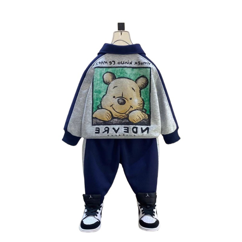 소년 폴로 셔츠 세트 봄과 가을 아동복 2024 새로운 러피 잘 생긴 소년  캐주얼 스포츠 의류 조수