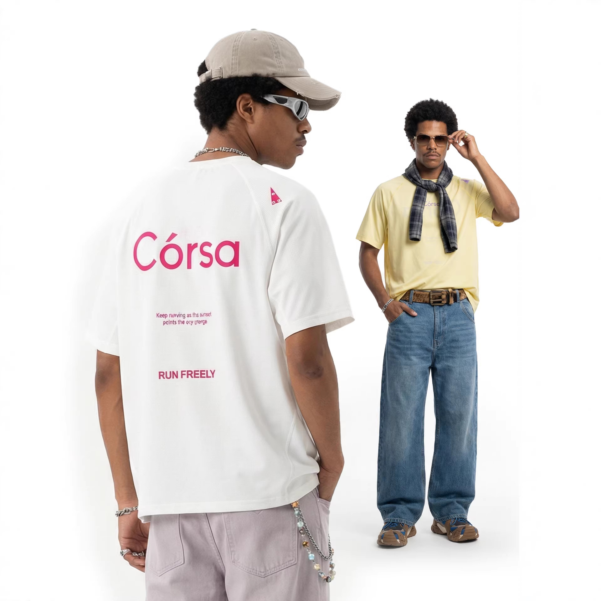 T-shirt de sport contrasté à séchage rapide, collection été 2026, respirant, léger et fin, idéal pour la course à pied en extérieur. Manches courtes._voghion.com