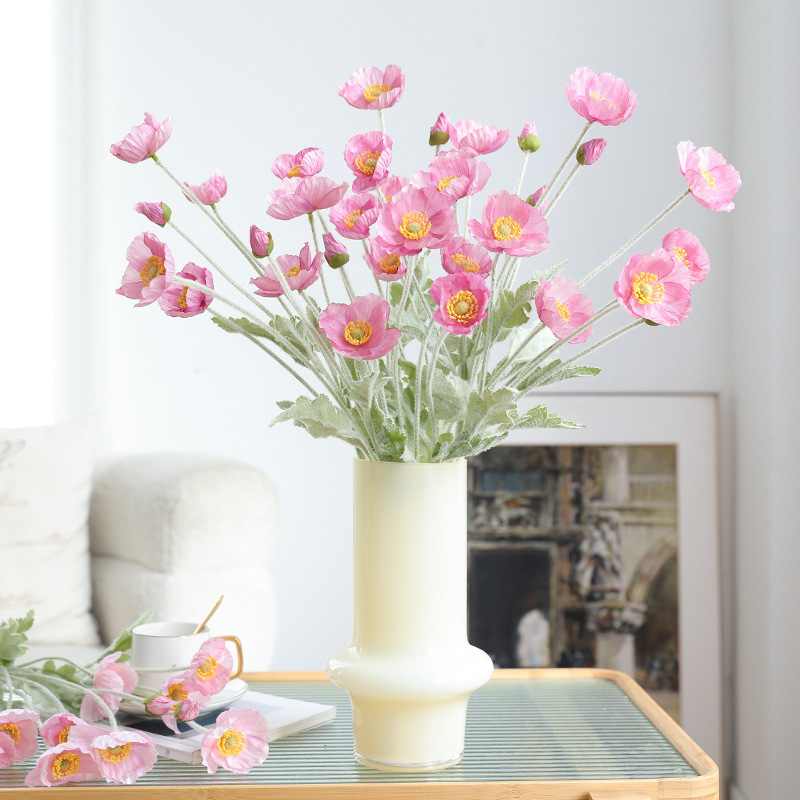 high quality flocking corn wedding simulation silk flower 4 poppy home decoration artificial flower factory direct sales