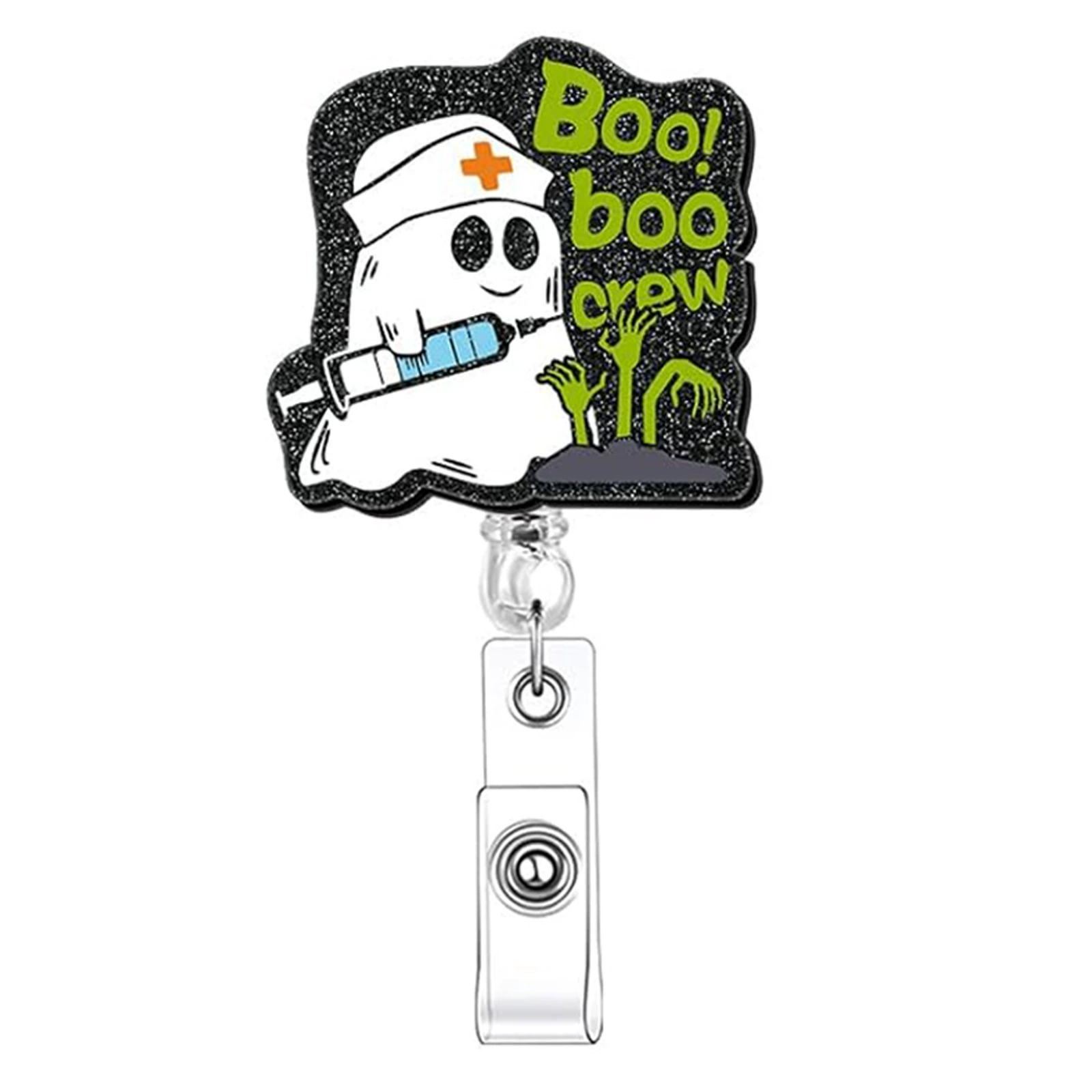 Глобальная Halloween медицинский призрак акриловый блестящий retractable легкое вытягивание пряжка тканевый нашивка вращающаяся легкая вытягивающаяся пряжка держатель бейджей