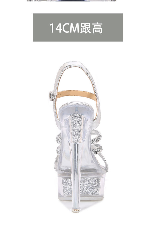 Dép sandal nữ quai ngang gót siêu cao mũi tròn — Màu bạc, Màu vàng sâm panh, Màu đen, Màu đỏ chi tiết 8
