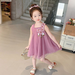 女小童無袖連衣裙夏款2024新款女寶寶網紗公主裙小女孩洋氣背心裙