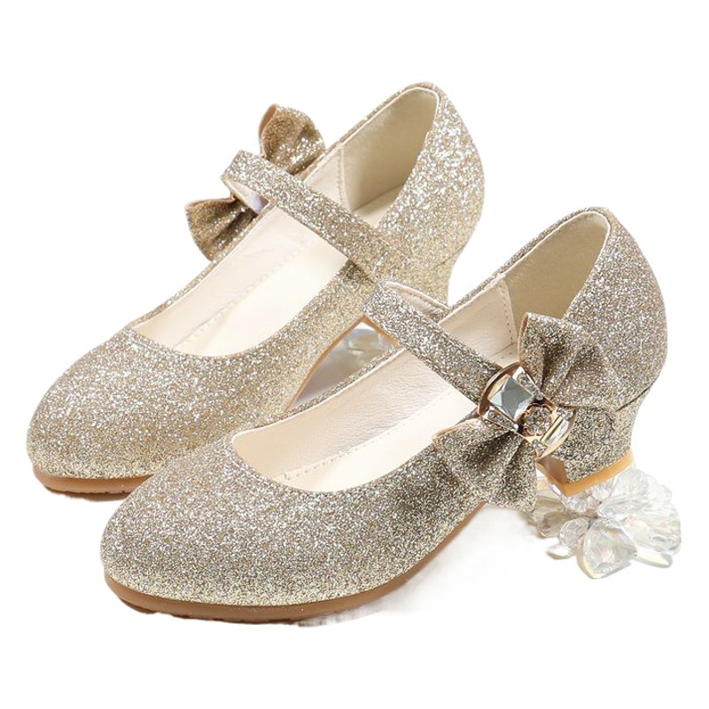 Tacones altos para niñas, primavera 2025, nuevos zapatos de cristal para niños, zapatos de estilo coreano para niños grandes, zapatos de princesa de moda para niñas pequeñas