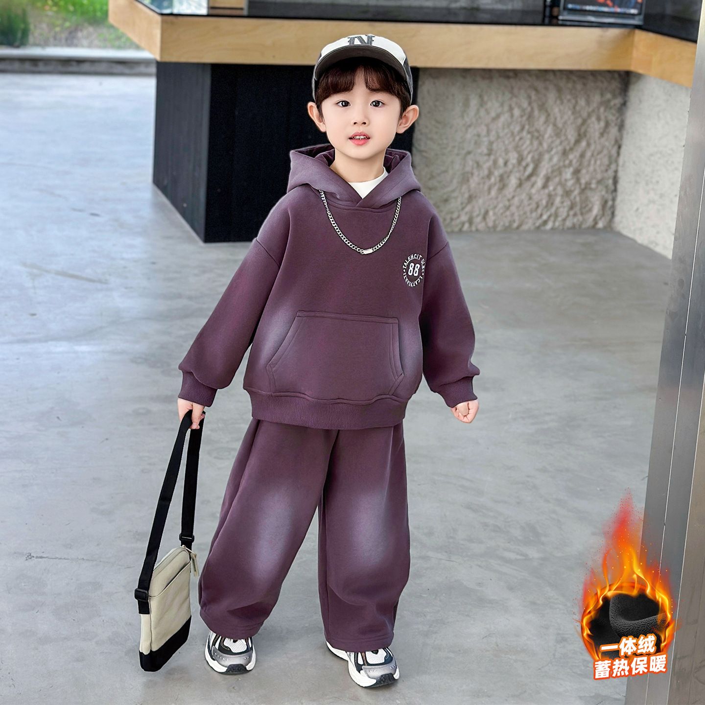 男宝宝卫衣加绒套装帅气时髦2025新款秋冬儿童装衣服潮男童运动服