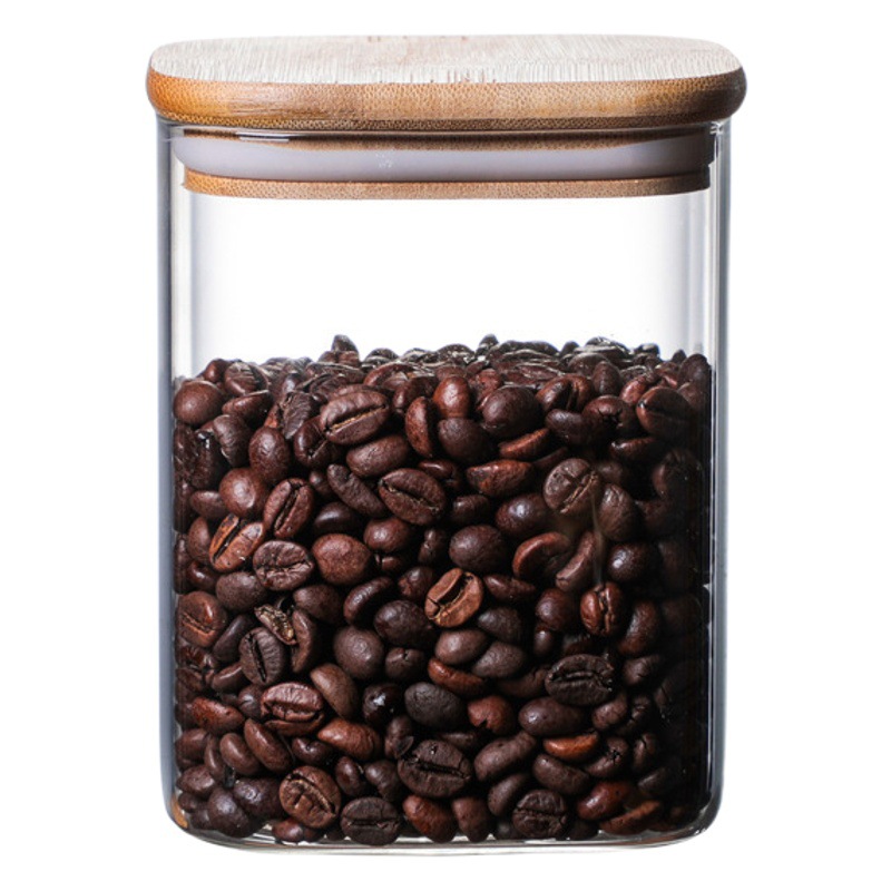 Tarro de té de vidrio cuadrado cubierta de bambú hogar granos de vidrio jarra de almacenamiento múltiples especificaciones bocadillo sellado jarra de almacenamiento