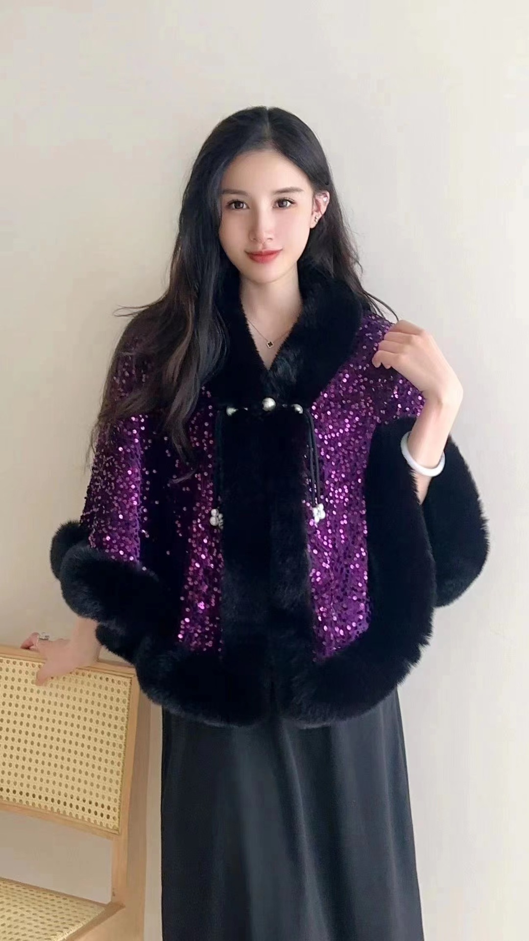 Προσθέστε φλις χοντρό σάλι κάπας cheongsam με γούνινο γιακά κάπα φθινόπωρο και χειμώνα μόδα ζεστό γυναικείο παλτό_voghion.com