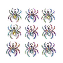 欧美跨境环保合金镀七彩蜘蛛吊坠万圣节饰品配件小挂件diy项链