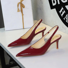 A107 European and American style pointed, shallow mouth, slim heel, mature and sexy style, high-heeled sandals with a sexy toe cap and a fashionable back strap