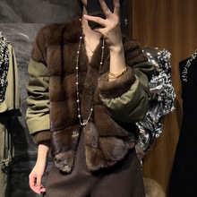欧洲站2025冬季新轻奢拼水貂毛百搭保暖短款鹅绒羽绒服皮草外套女