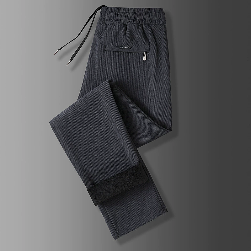 Модные вельбо Corduroy флис демисезонные брюки для отдыха, свободный прямой крой, на эластичной ленте, для среднего возраста
